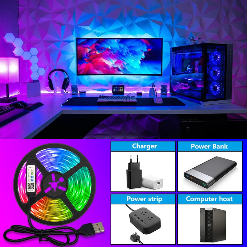 USB Led Strips Light 5V USB WIFI Phone APP 1M-30M luces led 5050 RGB Led Diode Ribbon Lamp For Decoration Bedroom TV BackLight