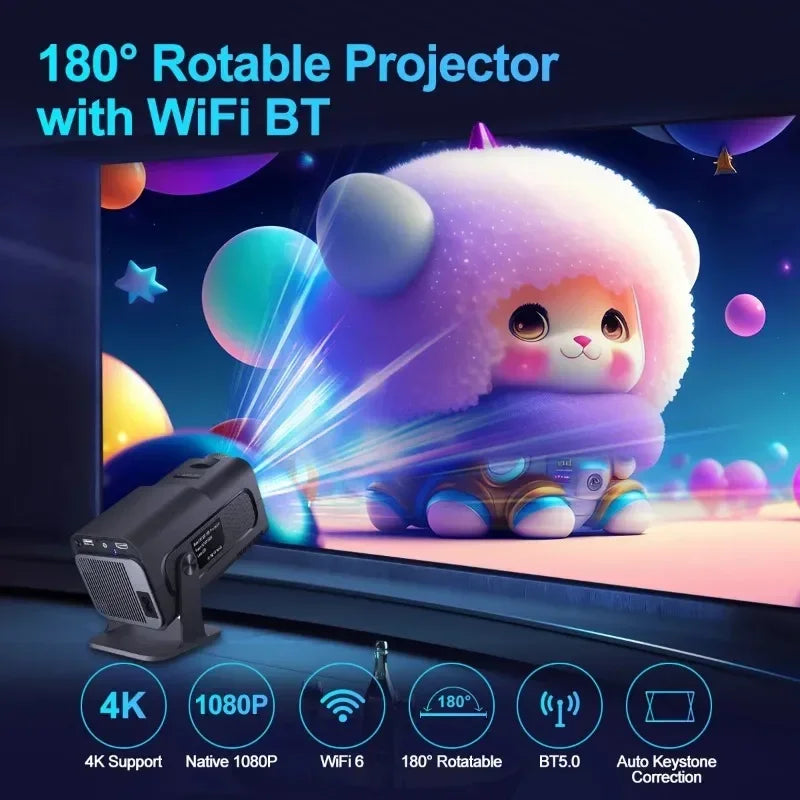 Projector HY320 Mini 4K, 720P, Android 11, ANSI, WIFI6, BT5.0, outdoor movie, laptop, rotatable, 320 °