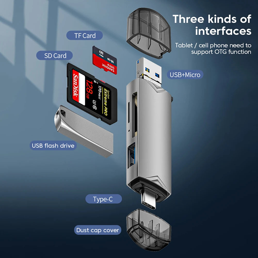 6 in 1 USB 3.0 Multi Card Reader Type C Micro Usb