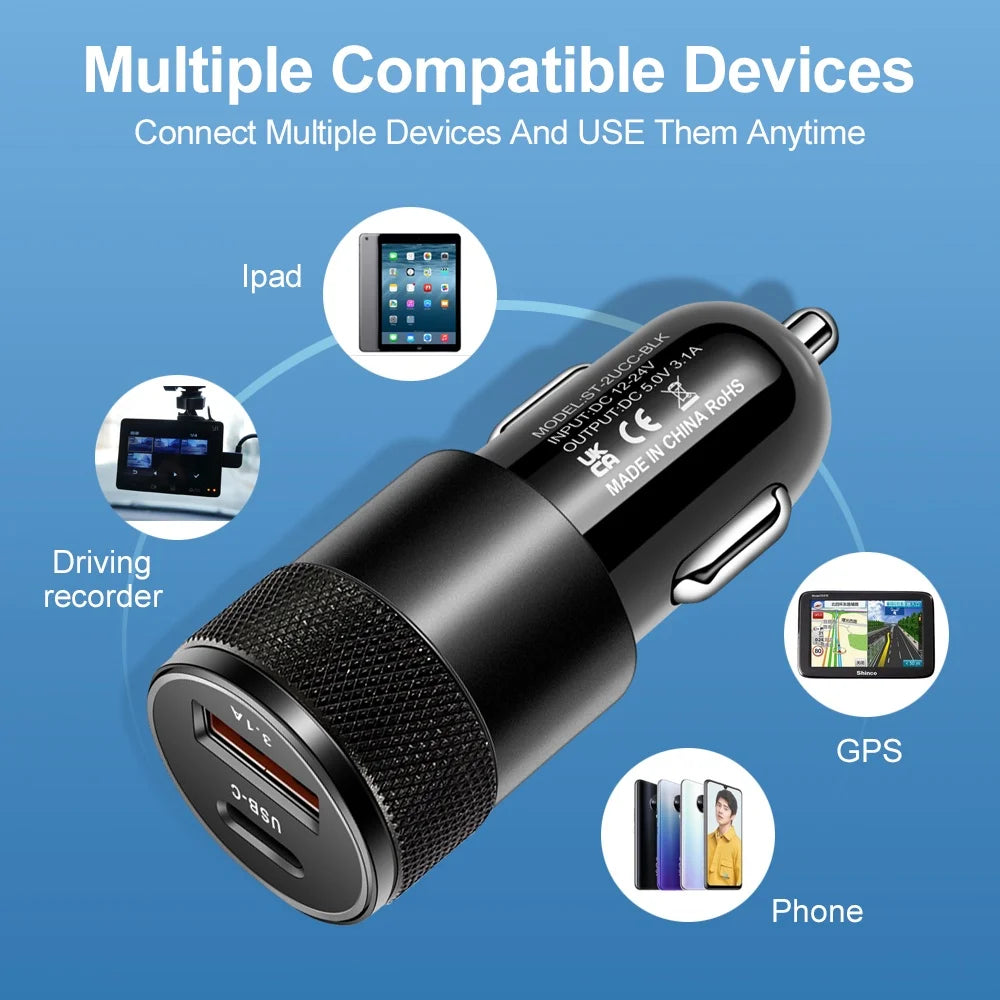 USB Car Charger Type C Fast Charging Phone Adapter